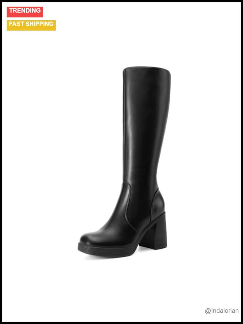Women's Knee High Platform Heel Boots Faux Leather Stretchy Shaft